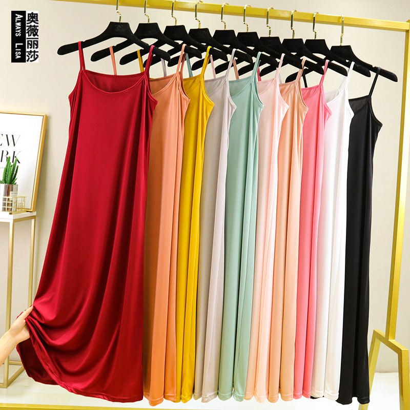 2023 New Silk Sling Women's Long Dress Black Inner Loose Long dress Slim-fit Sling Dress