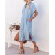 Amazon AliExpress New European and American Fashion Solid Color Denim Short Sleeve Long Split Shirt dress