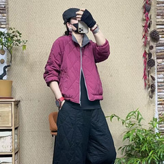 琪镌绘制冬季翻领菱格棉服短款外套女宽松保暖夹克棒球服外套2786