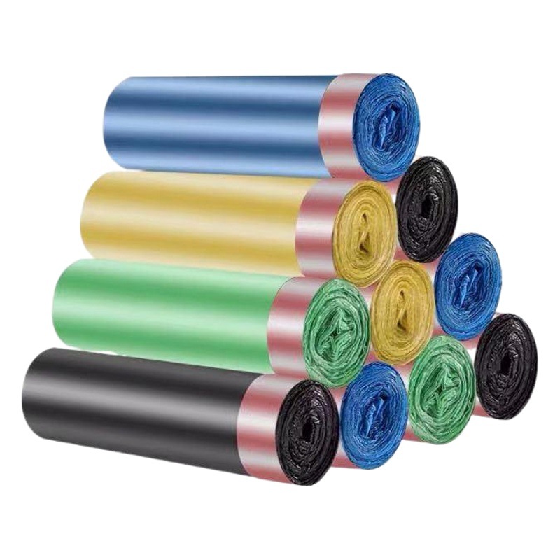 Bolsa de basura con cordón, engrosamiento portátil doméstico, bolsa de plástico desechable de cierre automático de color negro sin rasgaduras