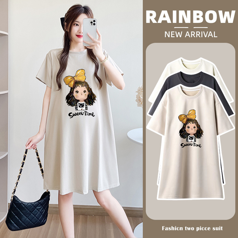 Pregnant Women dress Summer 2024 New Mid-length Loose Slim Belly Covering Top Thin Summer Wear