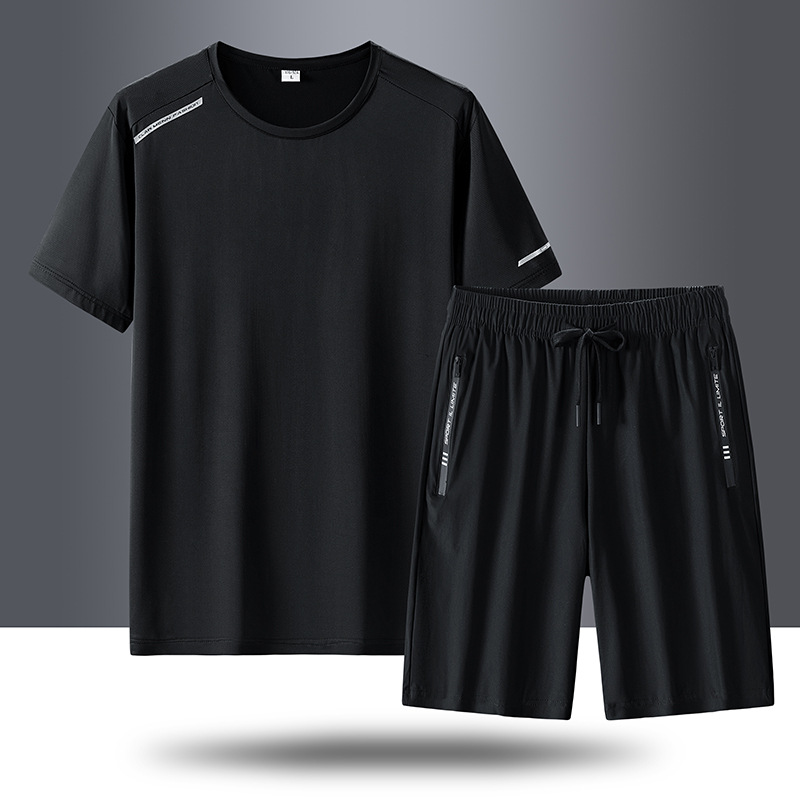 Traje de seda de hielo de deportes de secado rápido para hombres, pantalones cortos de secado rápido de verano para hombres, ropa deportiva de manga corta, pantalones de cinco puntos al por mayor