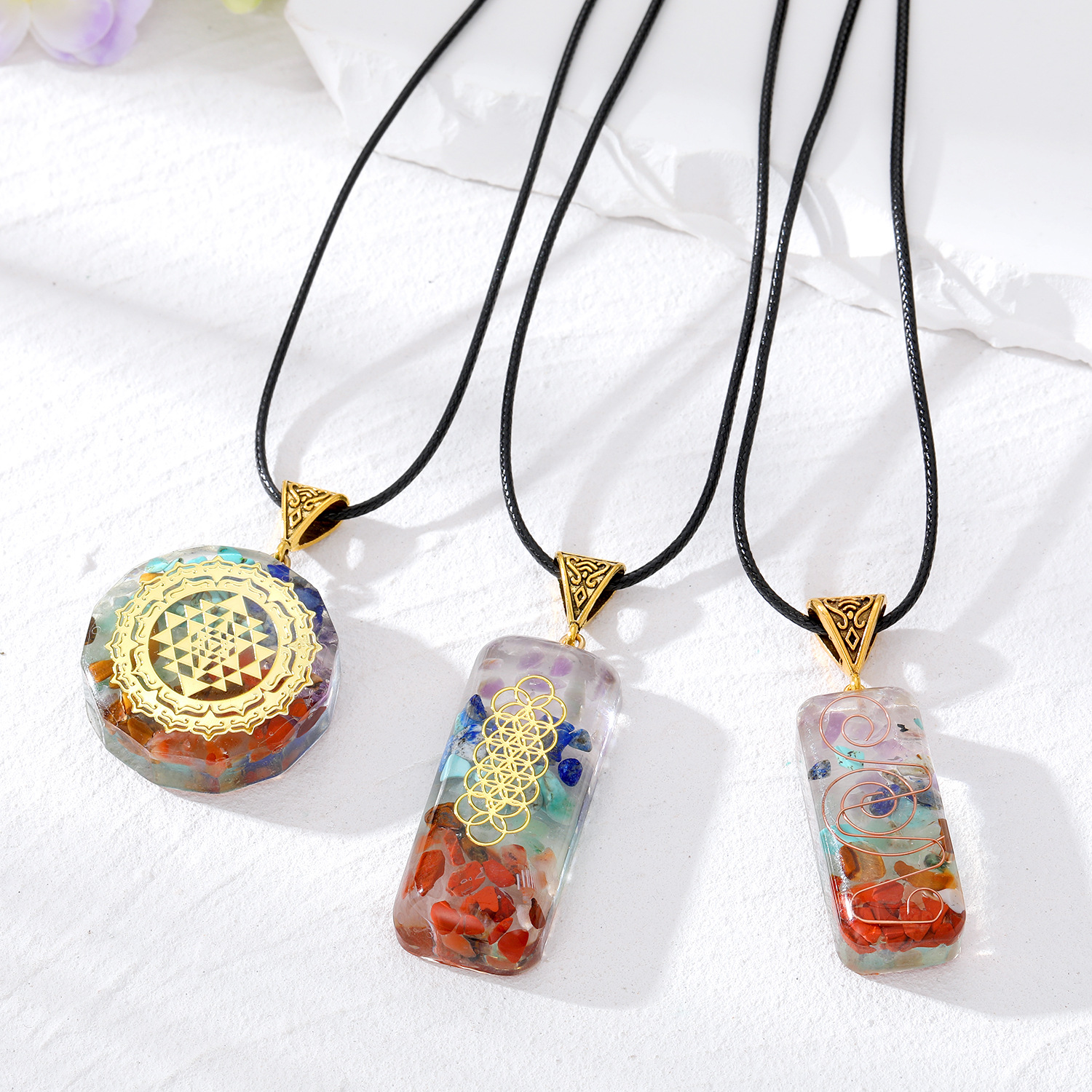 Retro Round Rectangle Resin Unisex Pendant Necklace 1 Piece