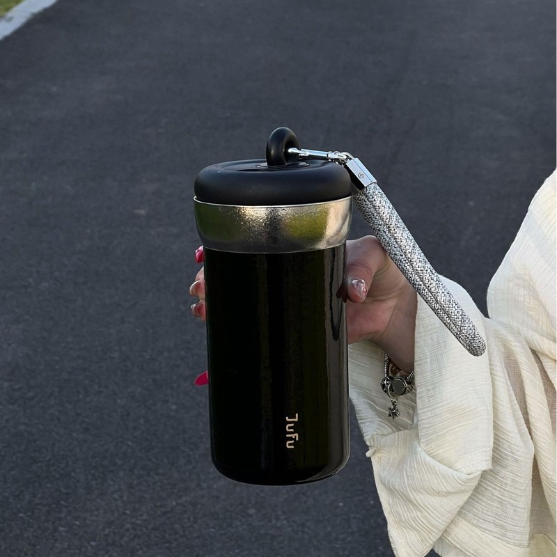 Jufu シンプルな純チタンコーヒーサーモスカップストローカップティードレン付き 2025 新しいスタイルの女の子のための見栄えの良いギフト|undefined