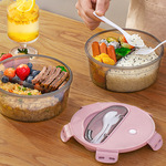 学生饭盒可进微波炉加热圆形便捷餐盒厨房便当盒水果食品级保鲜盒