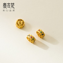 925银电镀镶彩石镂空船舵隔珠diy手串散珠手工编绳材料配件Q0814