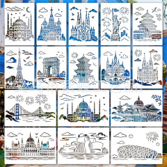 跨境地标城市景点建筑PET镂空绘画模版文艺创作世界著名景点diy