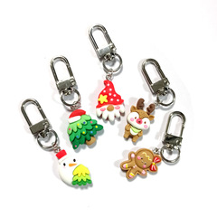Cute Cartoon Mini Christmas Series Keychain Resin Santa Claus Snowman Cookie Character Accessories Bag Purse Ornament