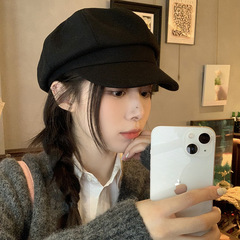 百搭八角贝雷帽子女秋冬毛呢复古韩系时髦鸭舌帽显脸小学生画家帽
