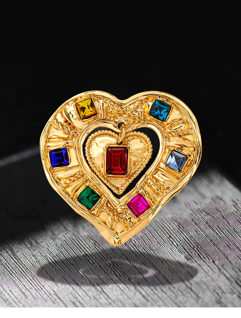 22g Weight Rhinestones Inlay Material Brooches Classification Alloy Material Heart Shape Pattern Inlay Craft Retro Pin Heart Shape Alloy Inlay Rhinestones Women'S Brooches