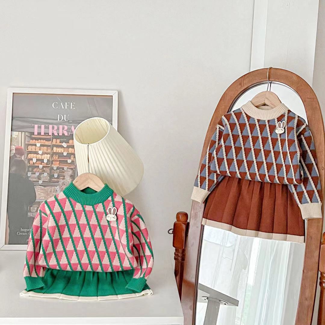 JINYONG – pull-over pour fille, ensemble deux pièces, haut tricoté, jupe courte, pour bébé, petite fille, automne/hiver, 2023_voghion.com