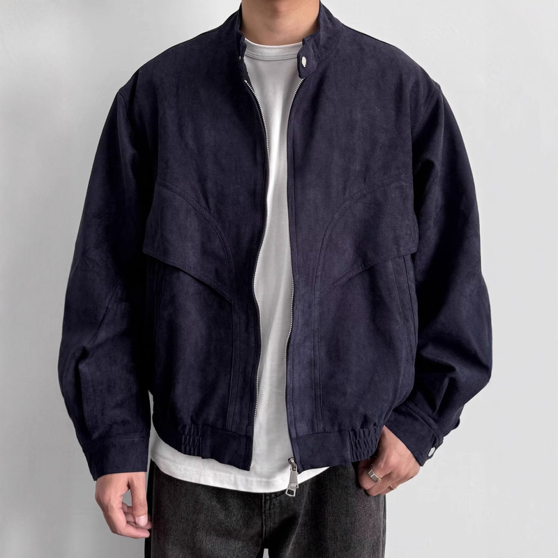 American Retro Suede Stand Collar Harrington Jacket Autumn Men's Trendy Casual Loose Versatile Baseball Jacket