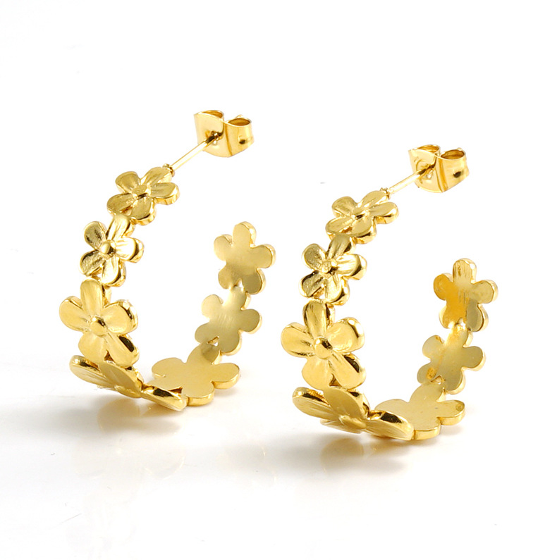 1 Pair Quantity Daily Occasion 1 Pair Punk Flower Plating 304 Stainless Steel Titanium Steel 18K Gold Plated Stainless Steel Earrings
