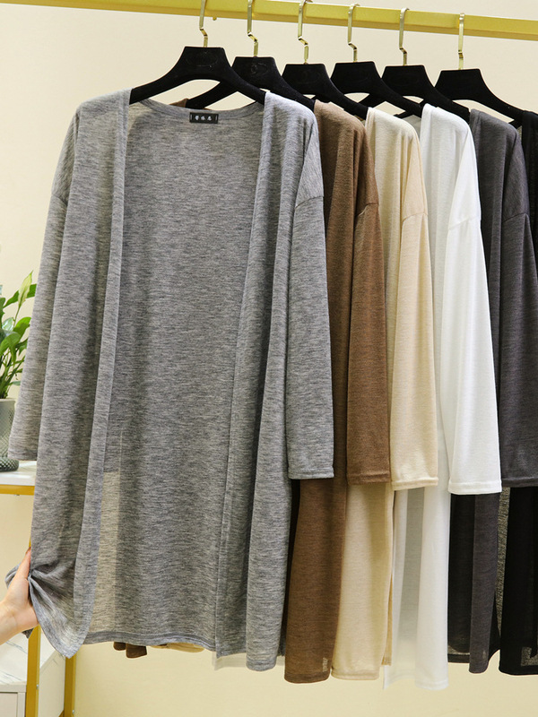 Spring and Summer Mid-length Tencel Cardigan Women's Thin Shawl Sunscreen Clothes Air-conditioning Shirt Loose All-match Casual Long-sleeved Jacket