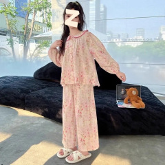 子供用空調服パジャマ、プリンセス風ホーム服、春秋新作長袖女の子パジャマセット、大きい子供用パジャマ