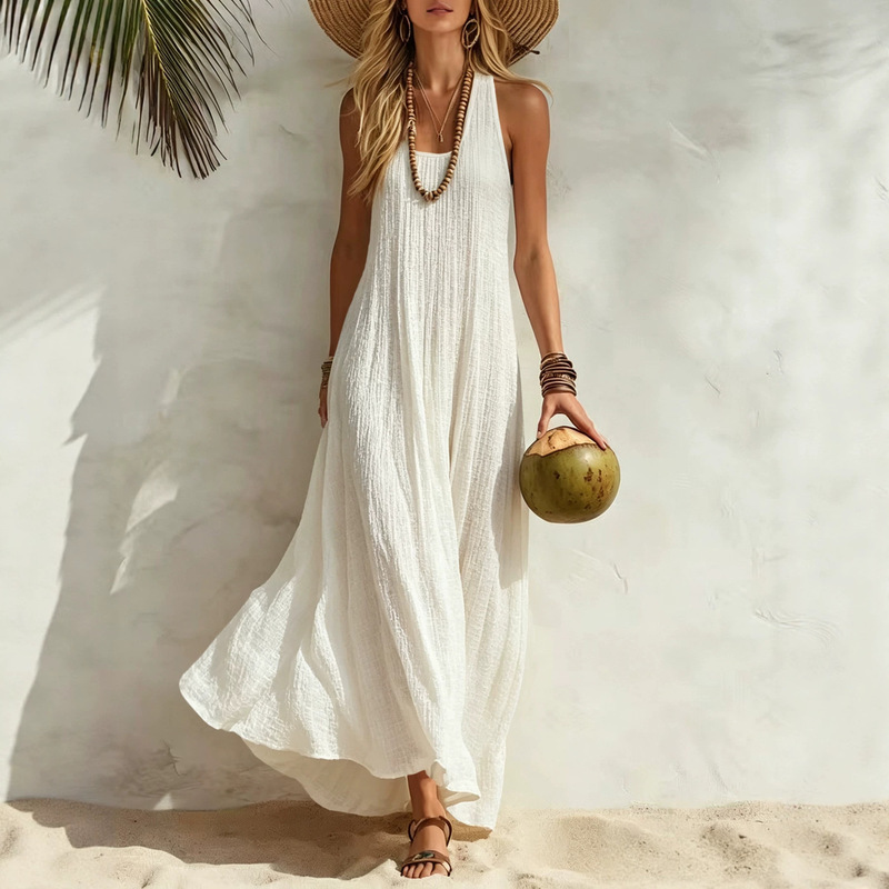 Cross-Border New Amazon Style Bohemian Seaside Vacation Travel Loose-Fitting Slimming Comfortable Long Dress Cross-Border New Amazon Style Bohemian Seaside Vacation Travel Loose-Fitting Slimming Comfortable Long Dress