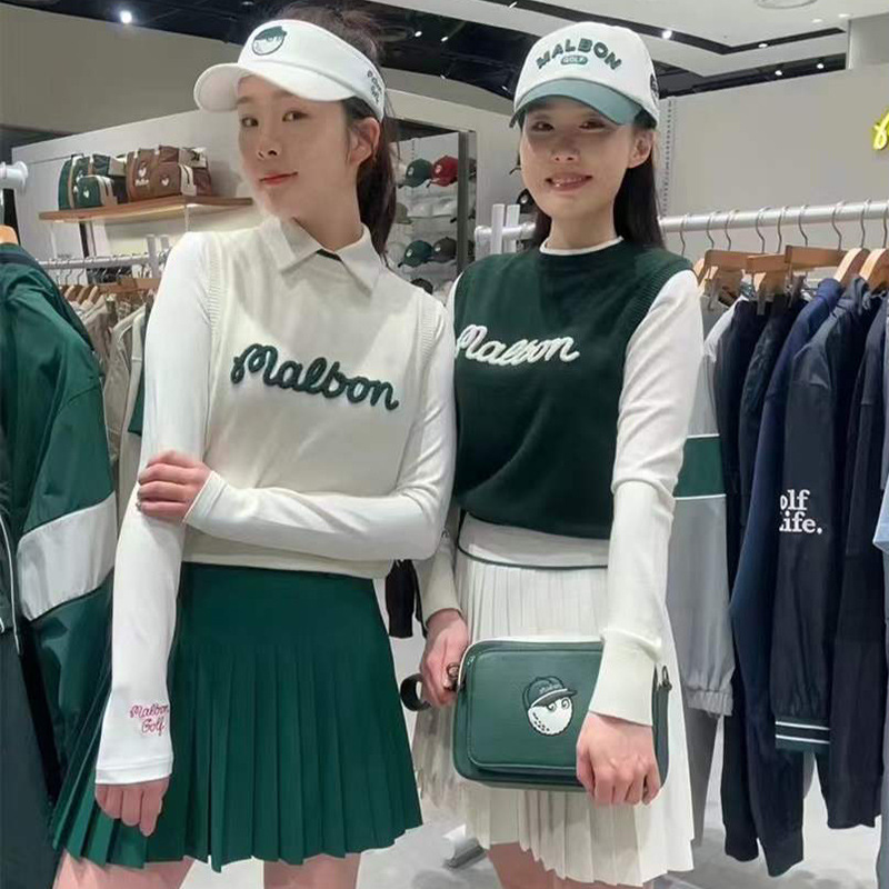 South Korea's Malbon Golf Golf Women's Summer Sleeveless Embroidered Round Neck Golf Vest