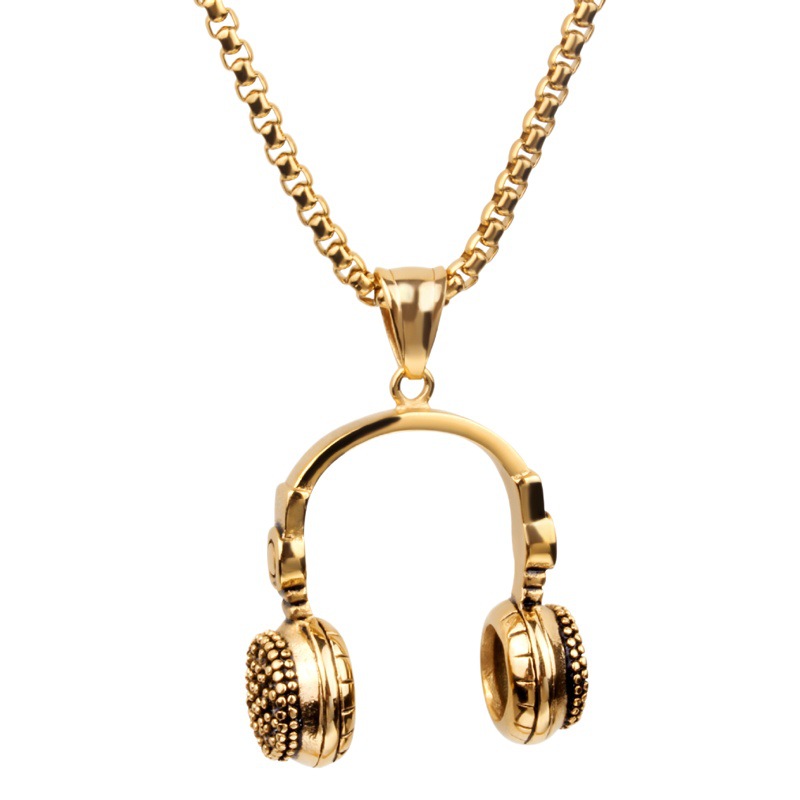 Suministro transfronterizo de estilo europeo y americano de música rock collar de auriculares hip hop personalidad de acero de titanio colgante de acero inoxidable de fundición de joyería image 1