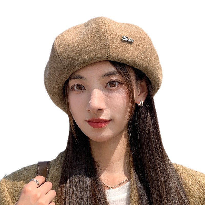 秋冬帽子女复古英伦贝雷帽大头围显脸小画家帽简约百搭字母邮差帽|undefined