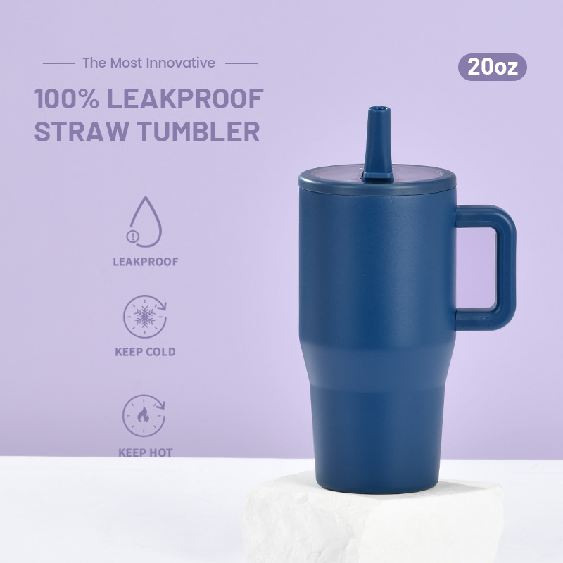 Nuevo vaso térmico de doble capa de 20 oz para 2026, a prueba de fugas, con tapa plegable y pajita, portátil, con boca para beber directamente, ideal para viajes transfronterizos.