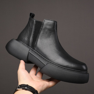 Chelsea men's boots all-match Martin boots thick-soled men's work shoes height increasing fashionable shoes mid-top slip-on high-top shoes