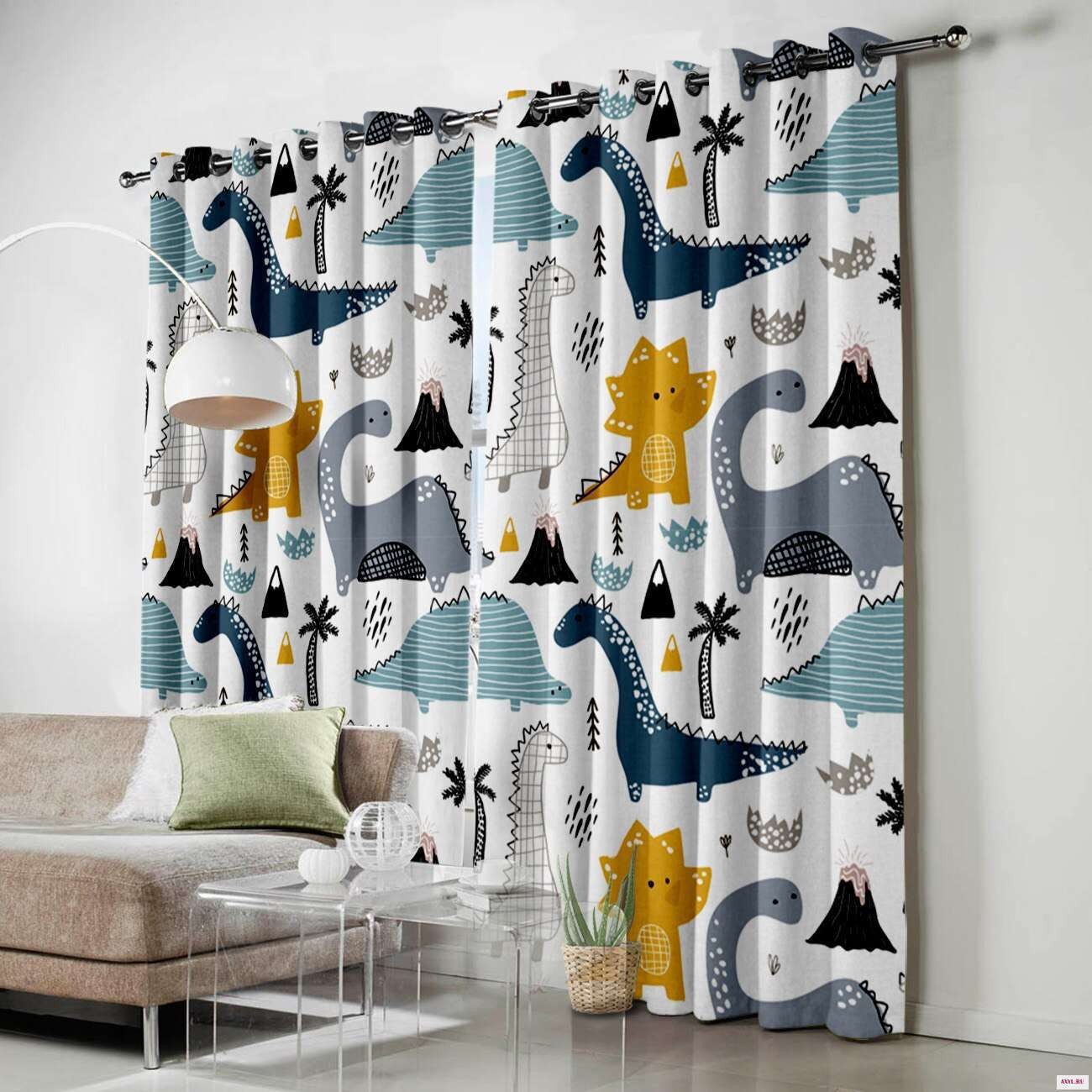 Cute little dinosaur Amazon shading fabric curtain children's cartoon shading fabric finished curtain bay window sill curtain
