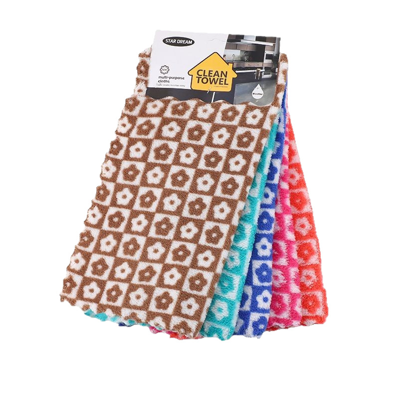 Nuevas toallas de lana de coral con regalos de mano Toalla de cocina impresa creativa Toalla de poliéster suave y absorbente de agua gruesa al por mayor
