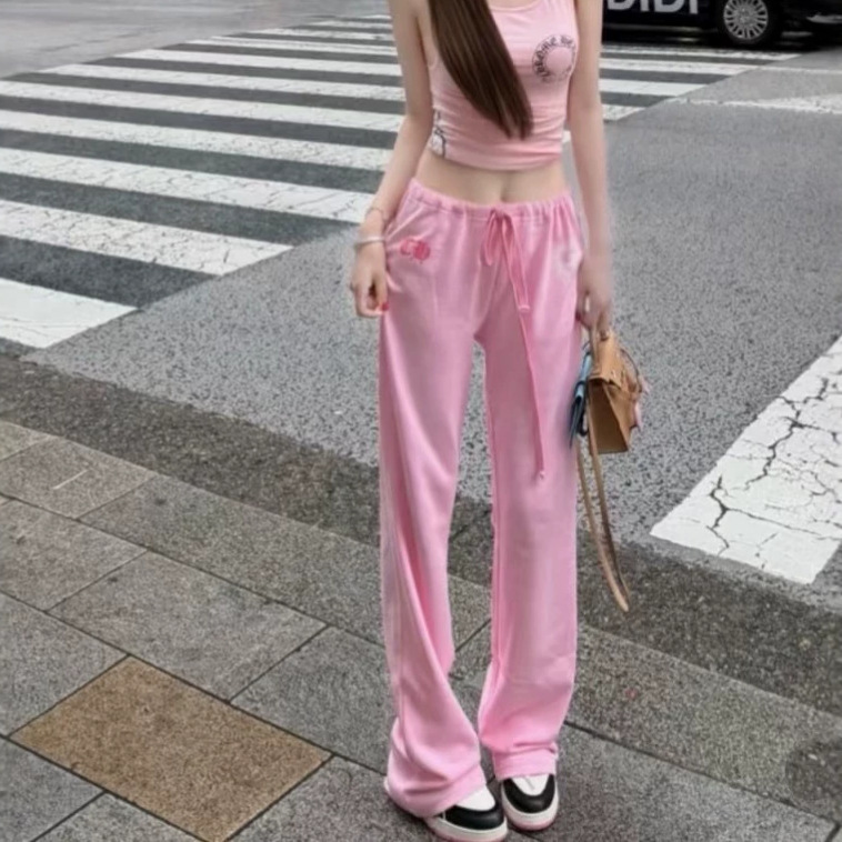 Super Comfortable In-Stock 26Ss New Summer Ch Croton Drawstring Waist Pink Long Pants Casual Pants Women's Shorts