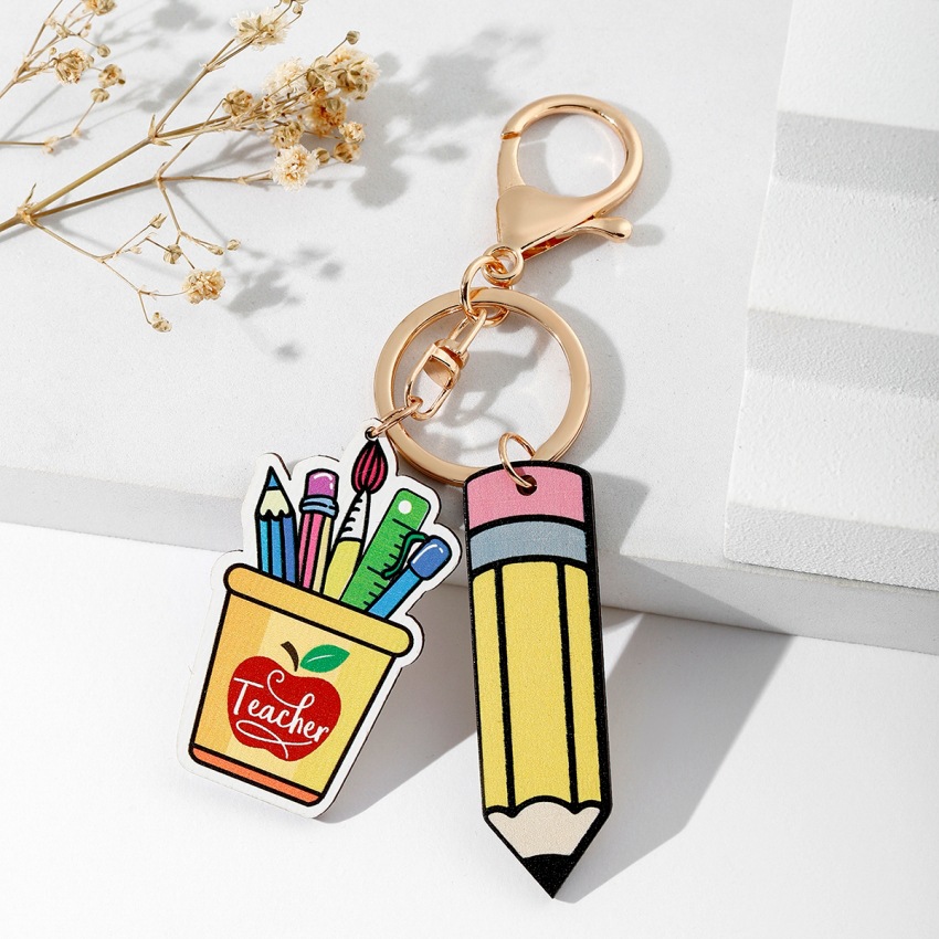 Wood Material Modern Style Book Pencil Wood Teachers' Day Unisex Keychain