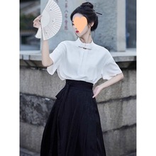 新中式感套装女夏独特气质国风盘扣小衫设计感提花暗黑马面裙
