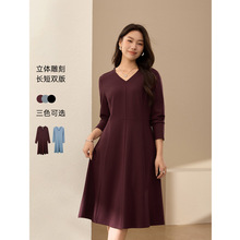 【温柔V领连衣裙】纤莉秀大码女装优雅轻熟风长裙胖mm2025秋新款