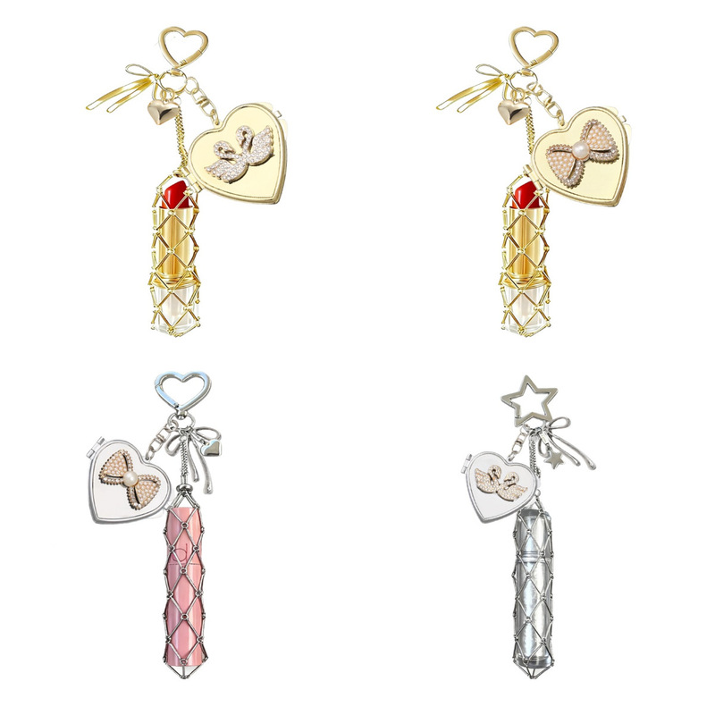 Metal Stainless Steel Mesh Lipstick Holder DIY Bag Pendant Ins Popular Silver Heart Star Chain Pendant