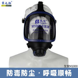 生宝M1000头戴式硅胶防毒全面罩工业粉尘甲醛酸性气体防护面具