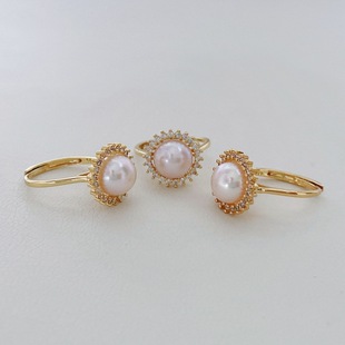 Yamashita Lake Freshwater Pearl Ring Women's Gold Open Adjustable Ring Niche Sunflower Zircon Hand Accessories Wholesale