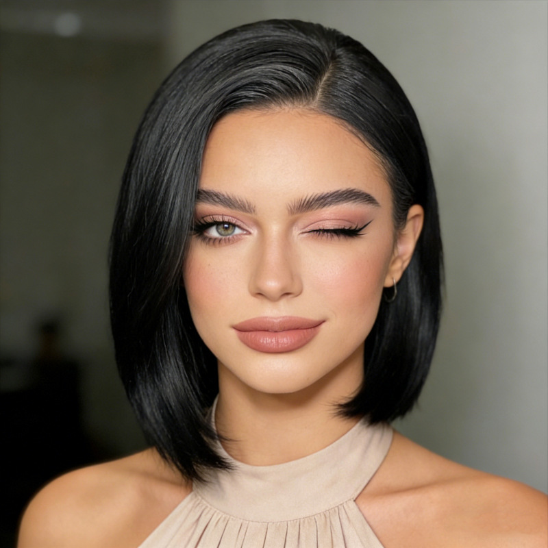 European and American Fashion Wigs for Women, Black Side-Parted Short Straight Hair Bob, High-Temperature Synthetic Fiber Full Wig, Direct Supply European and American Fashion Wigs for Women, Black Side-Parted Short Straight Hair Bob, High-Temperature Synthetic Fiber Full Wig, Direct Supply