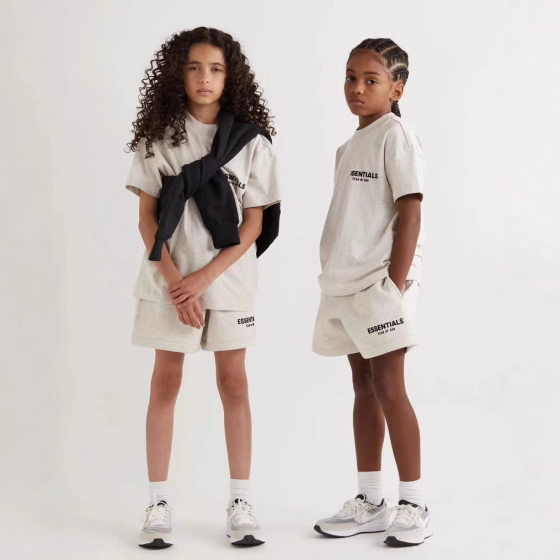 FOG Trendy Brand Children's Wear ESSENTIALS Double Line Back Double Row Flocking Loose Boys Short-sleeved T-shirt for Baby Girls