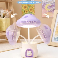 新款可爱公仔蘑菇卷笔刀笔简台灯学生宿舍USB充电卧室办公桌夜灯