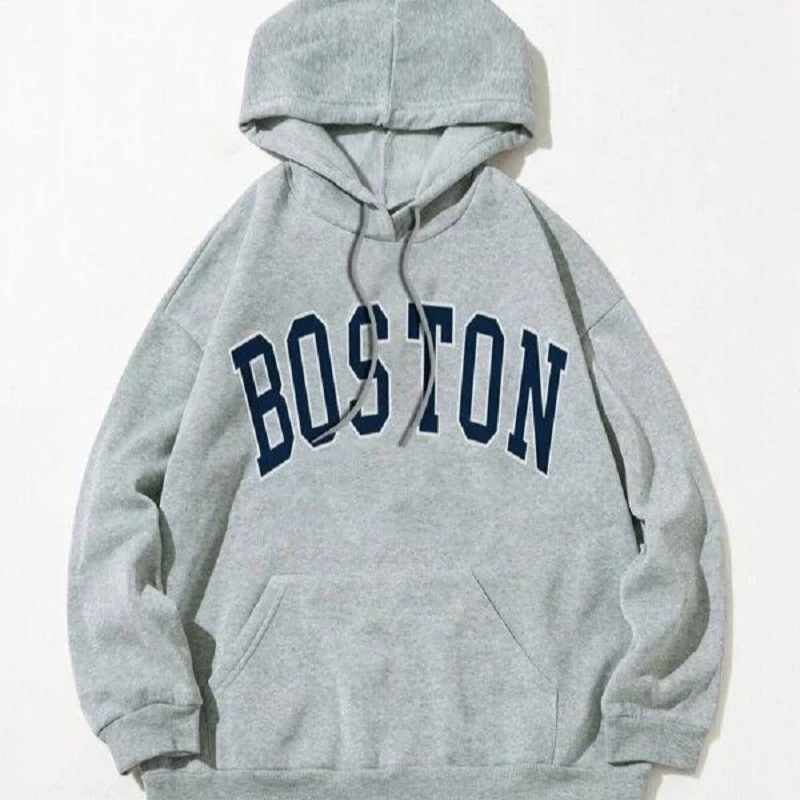 Буквенные принты пуловеры с флисом с капюшоном женский 2024 осень и зима новая корейская свободная дикая рубашка с длинными рукавами