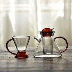 Dutch North European high-end tea brewing flower teapot creative Instagram heat-resistant glass retro set amber-colored coffee pot