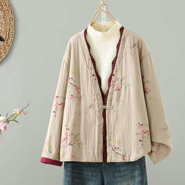 复古国风新中式蕾丝花边外套棉衣棉服女2025年秋冬季宽松大码保暖