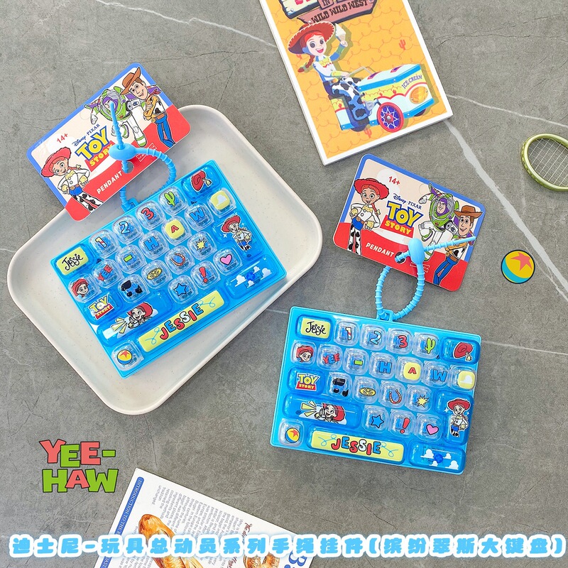 Authentic Disney Colorful Keyboard Series Strawberry Bear Woody Buzz Lightyear Keychain Bag Pendant Decoration