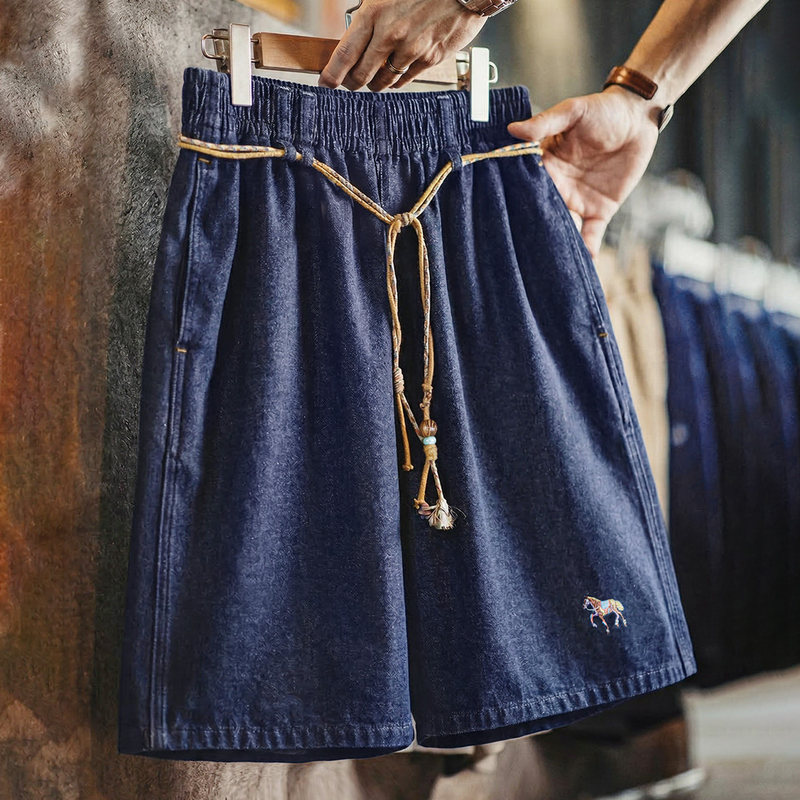 Maden Workwear American Retro Embroidered Straight-Leg 5-Point Shorts Washed Denim Blue Thin Men's Summer Shorts Maden Workwear American Retro Embroidered Straight-Leg 5-Point Shorts Washed Denim Blue Thin Men's Summer Shorts