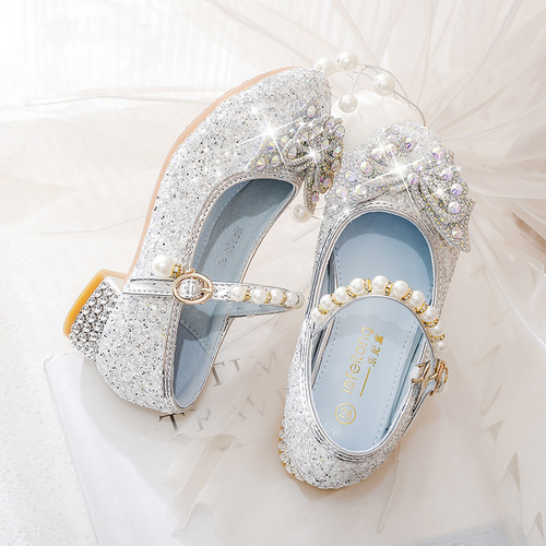 Baby Girl High Heels Spring Little Princess Pink Crystal Shoes Children Fashion Show Shoes Water Diamond Shoes