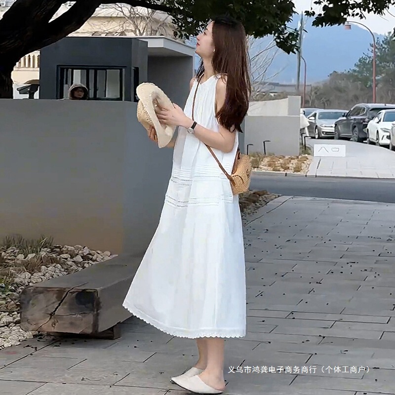 今年流行白色初恋无袖连衣裙子女夏季5年新气质绝美长裙拼接|undefined