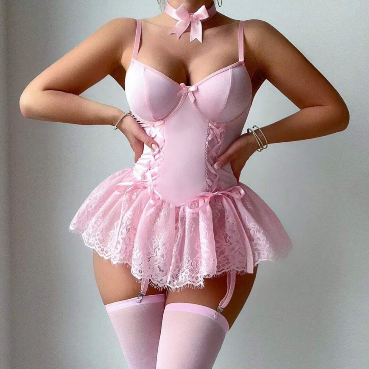 外贸货源欧美纯欲塑身连体套装蕾丝花边拼接带吊袜性感情趣内衣