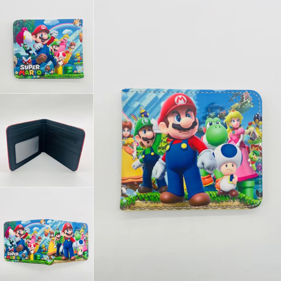 Super Mary bolso de cambio Mario hermano Mario estudiante bolso plegable para hombres y mujeres bolso de tarjetas de monedero PU