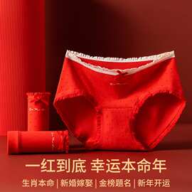 鸿运当头本命年内裤纯棉女士新婚嫁娶三角裤全棉红内裤工厂直销