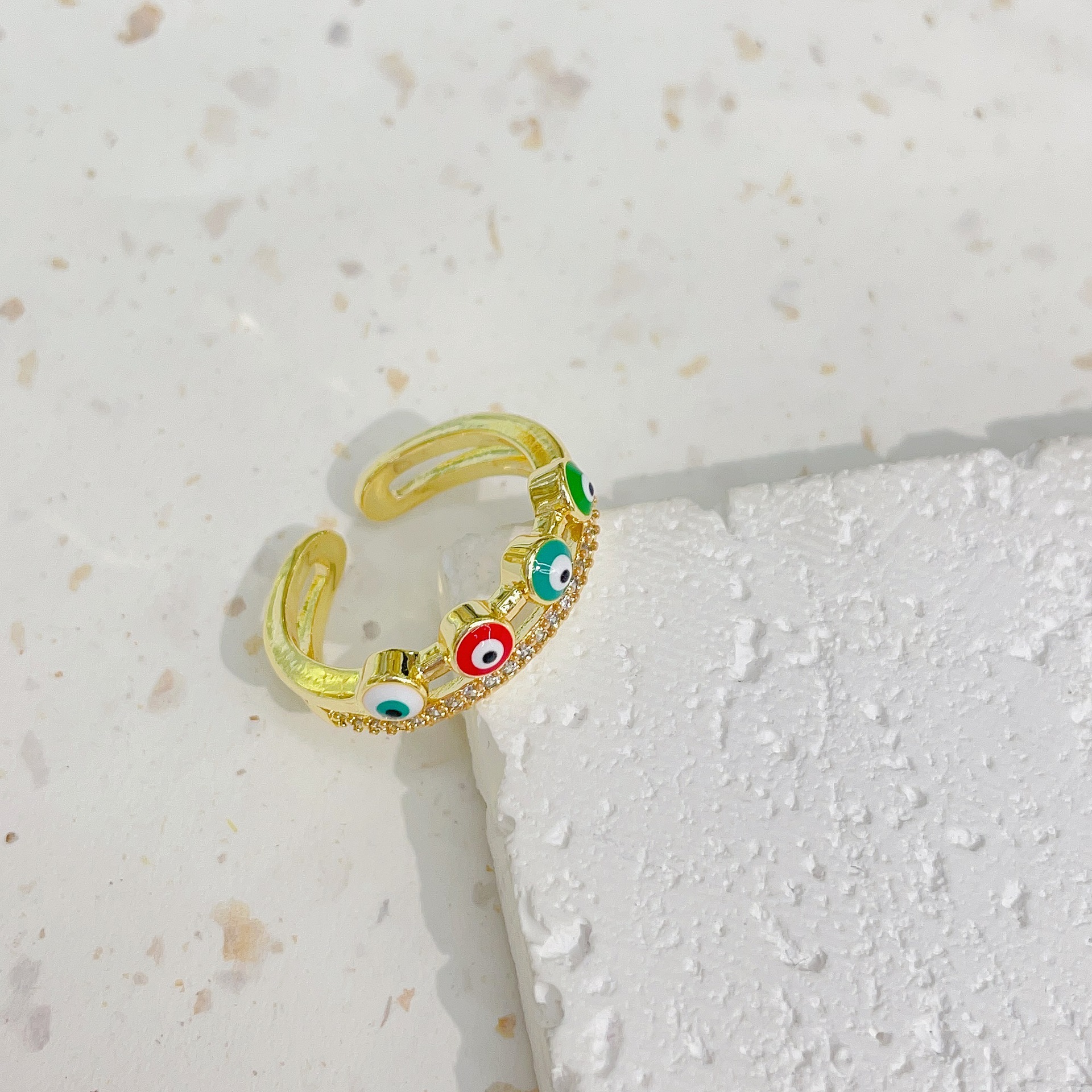 Ethnic Style Eye Copper Plating Inlay Zircon Open Ring 1 Piece