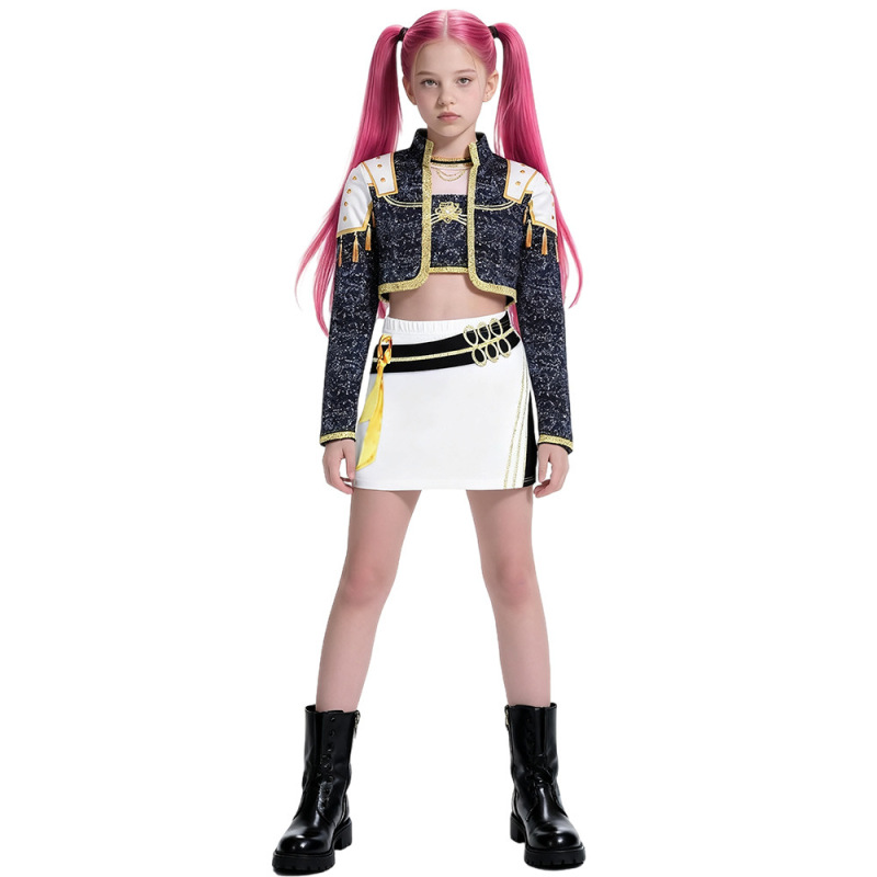 韩流打歌服K-POP猎魔女团cos儿童鲁米佐依cosplay万圣节黑金服装|undefined