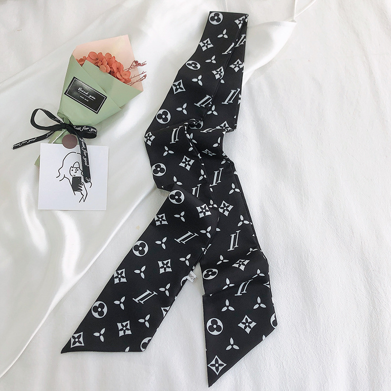 Corea del Sur delgada bufandas de seda larga y estrecha bufandas de correa flotante francesa impresión de mujer correa de cabello vinculante estilo sen simple accesorios de cabello retro